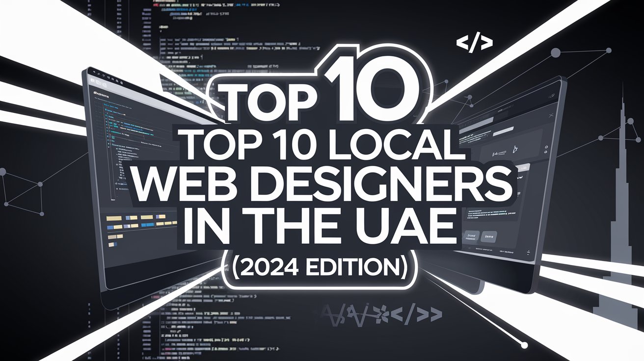 Thumbnail for 'Top 10 Local Web Designers in the UAE (2024 Edition)' article featuring modern web design elements, UAE-themed accents, and bold title text.